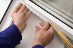 glazing tape being applied to a window